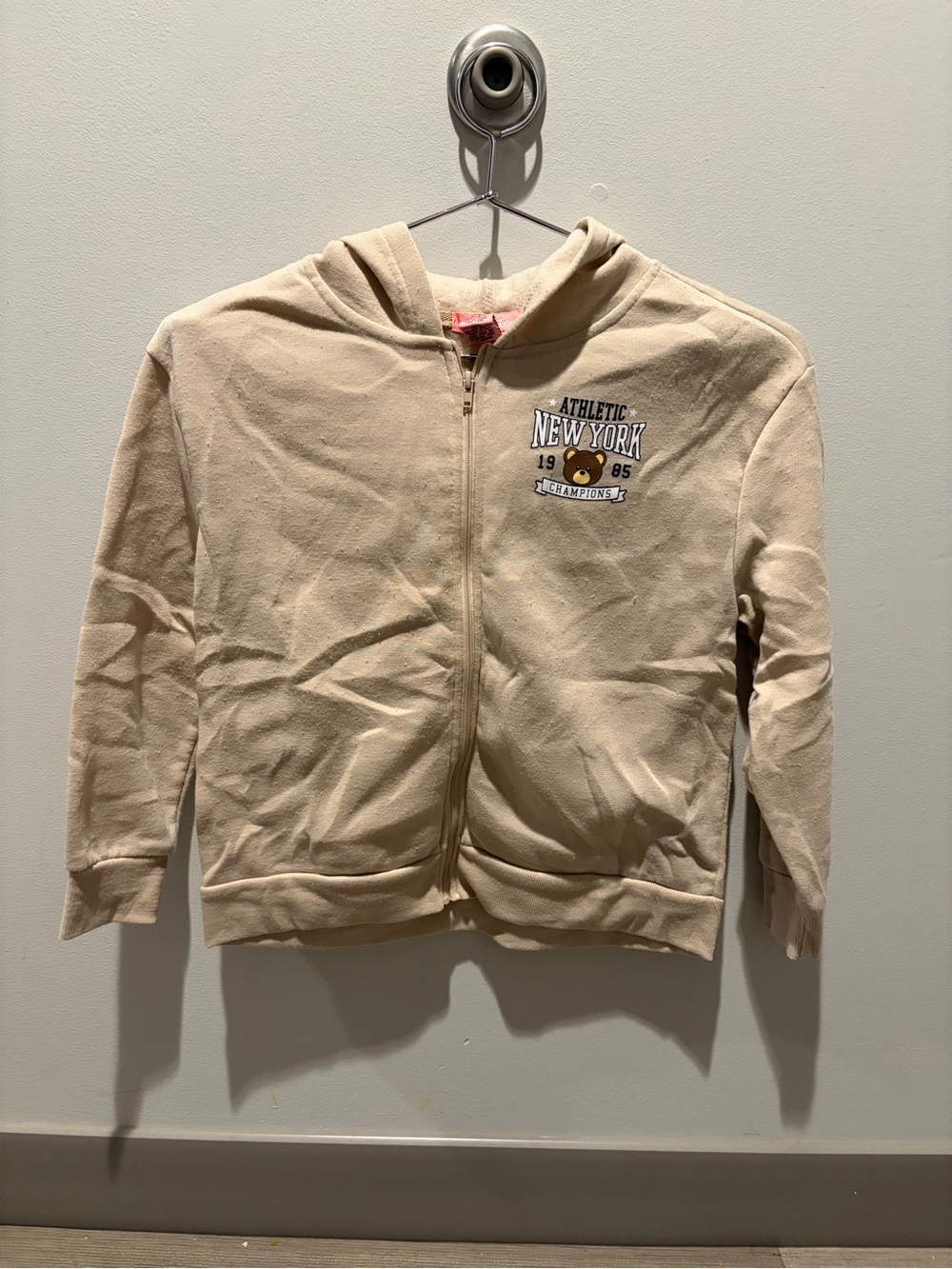 Women’s Cream Zip-Up Hoodie with New York Athletic Patch